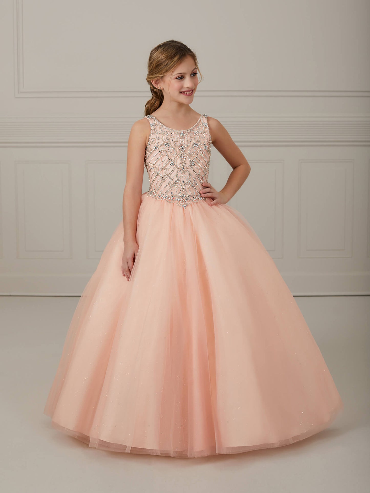 Hand-Beaded Lace and Tulle Scoop Neck Gown