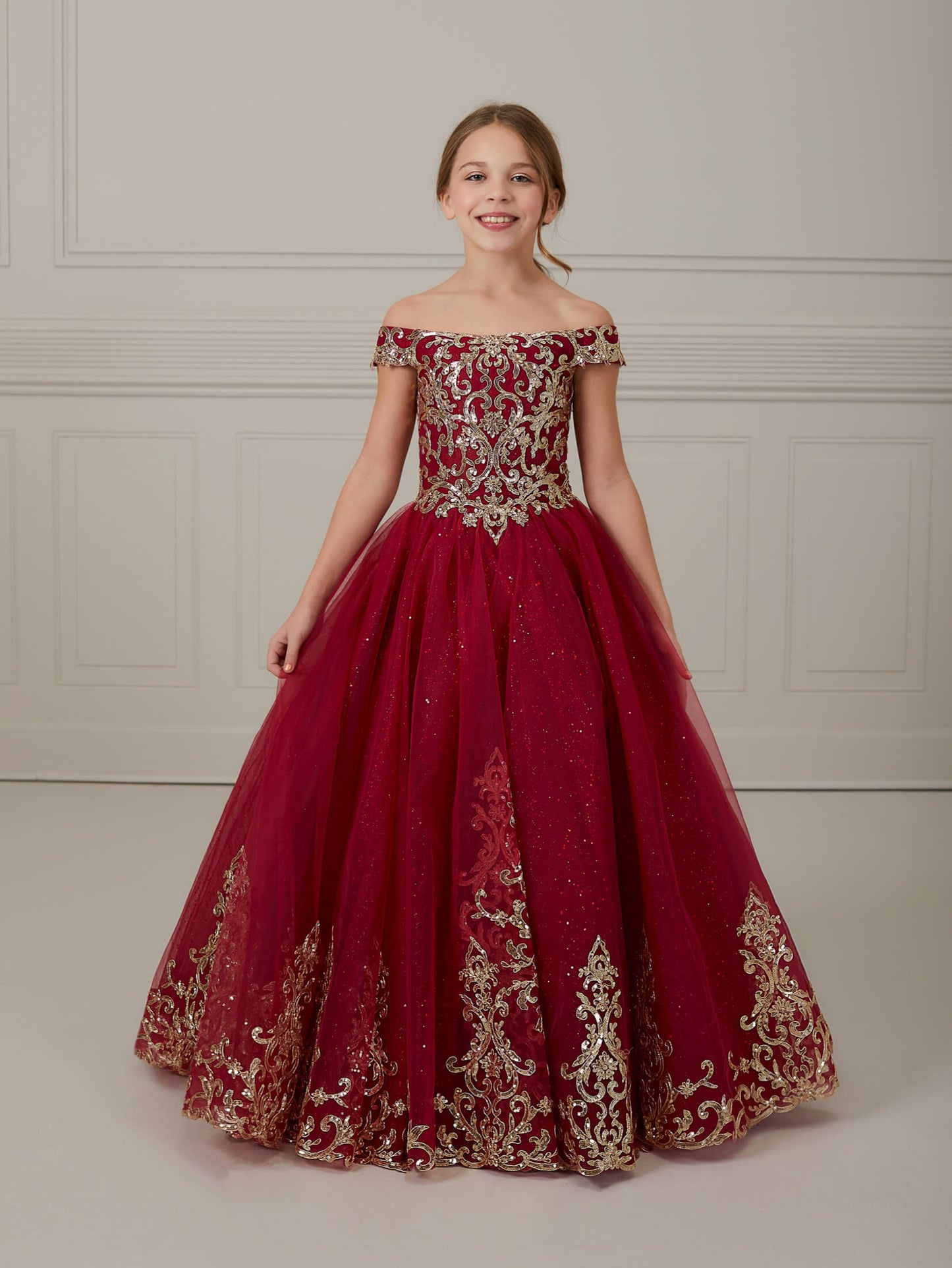 Sequin Lace and Tulle Off-Shoulder Gown