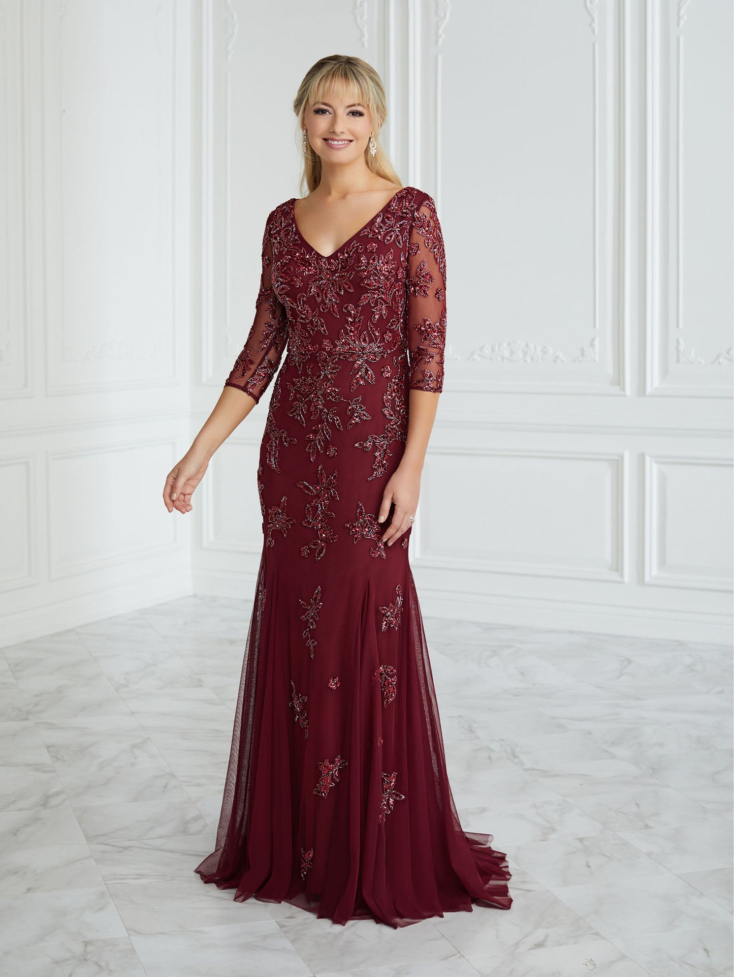 Hand-Beaded Jersey A-Line Gown