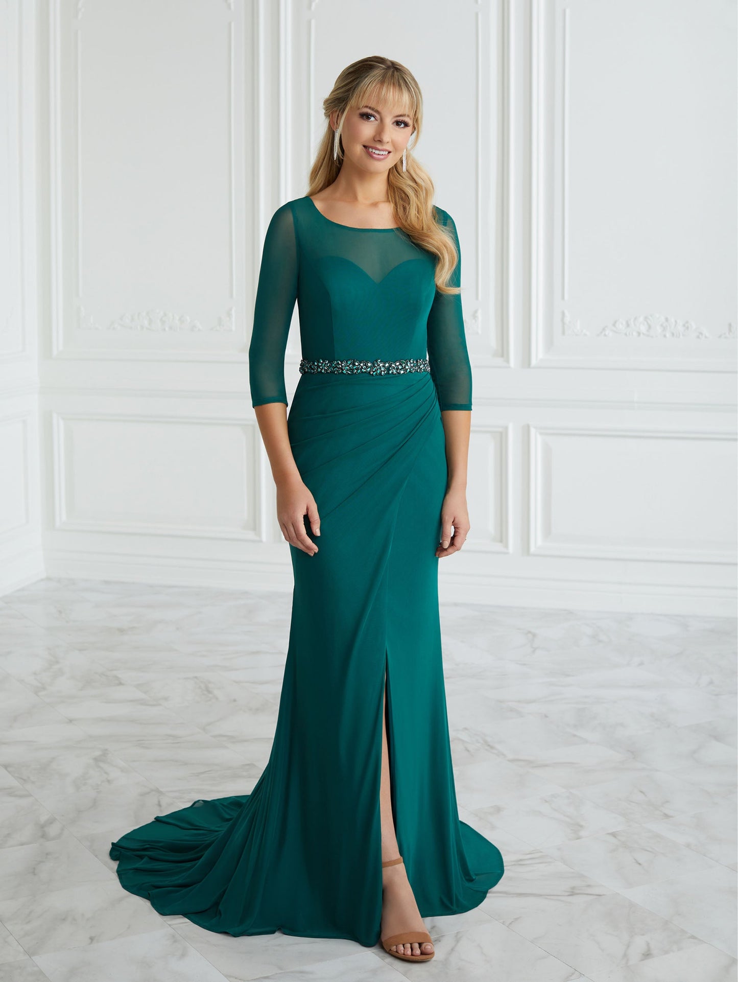Hand-Beaded Illusion Sheath Gown