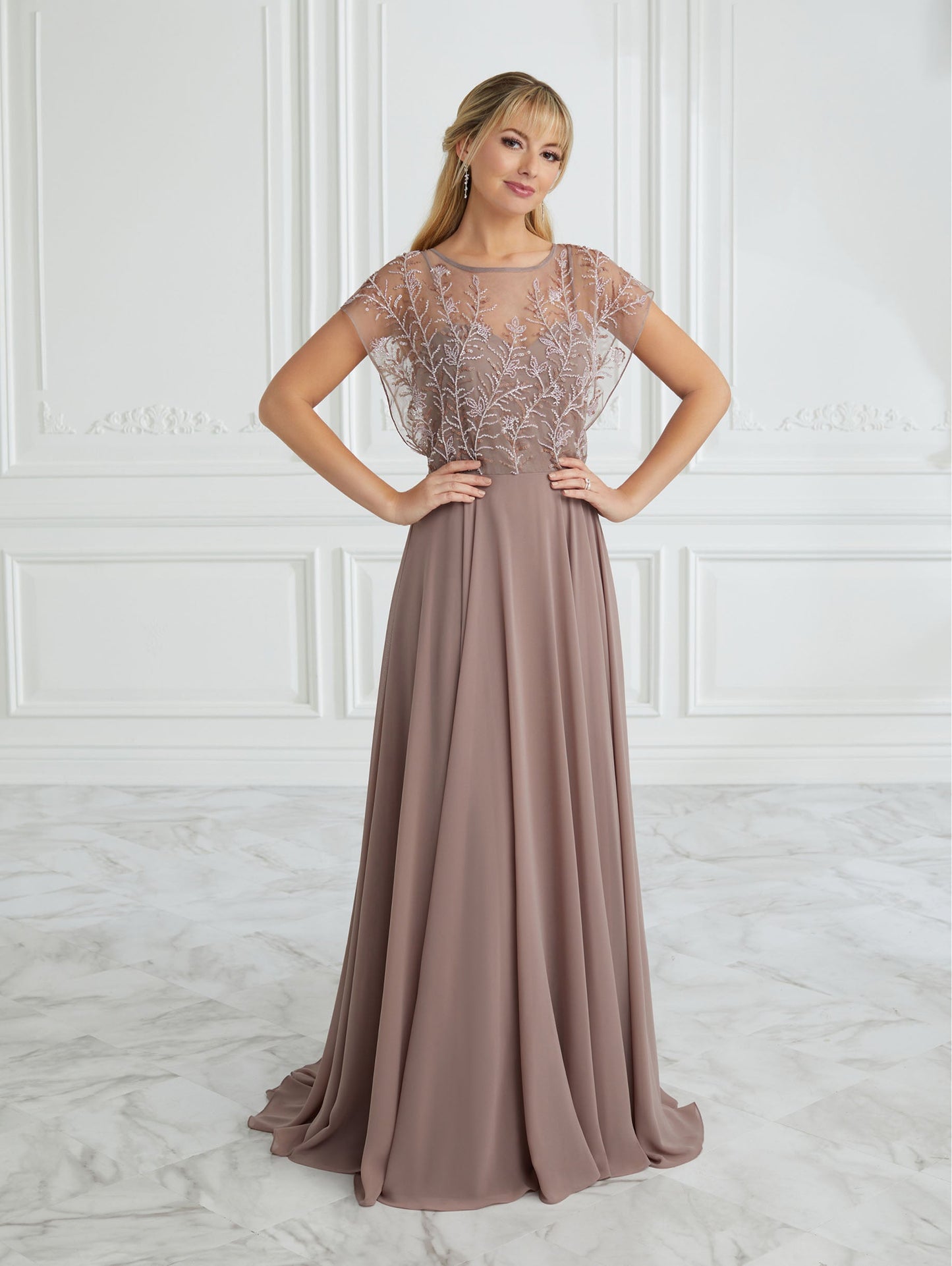 Hand-Beaded and Chiffon Illusion A-Line Gown