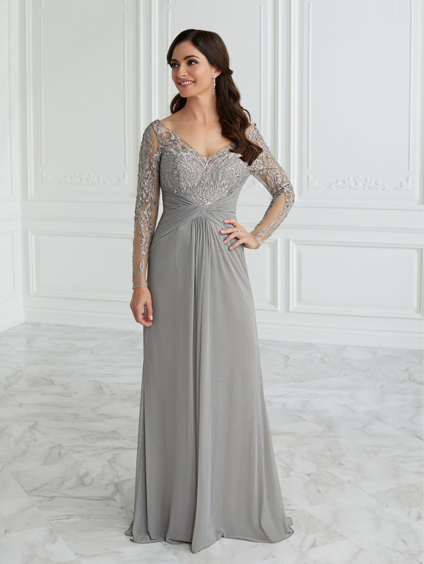 Sequined Lace Illusion A-Line Gown