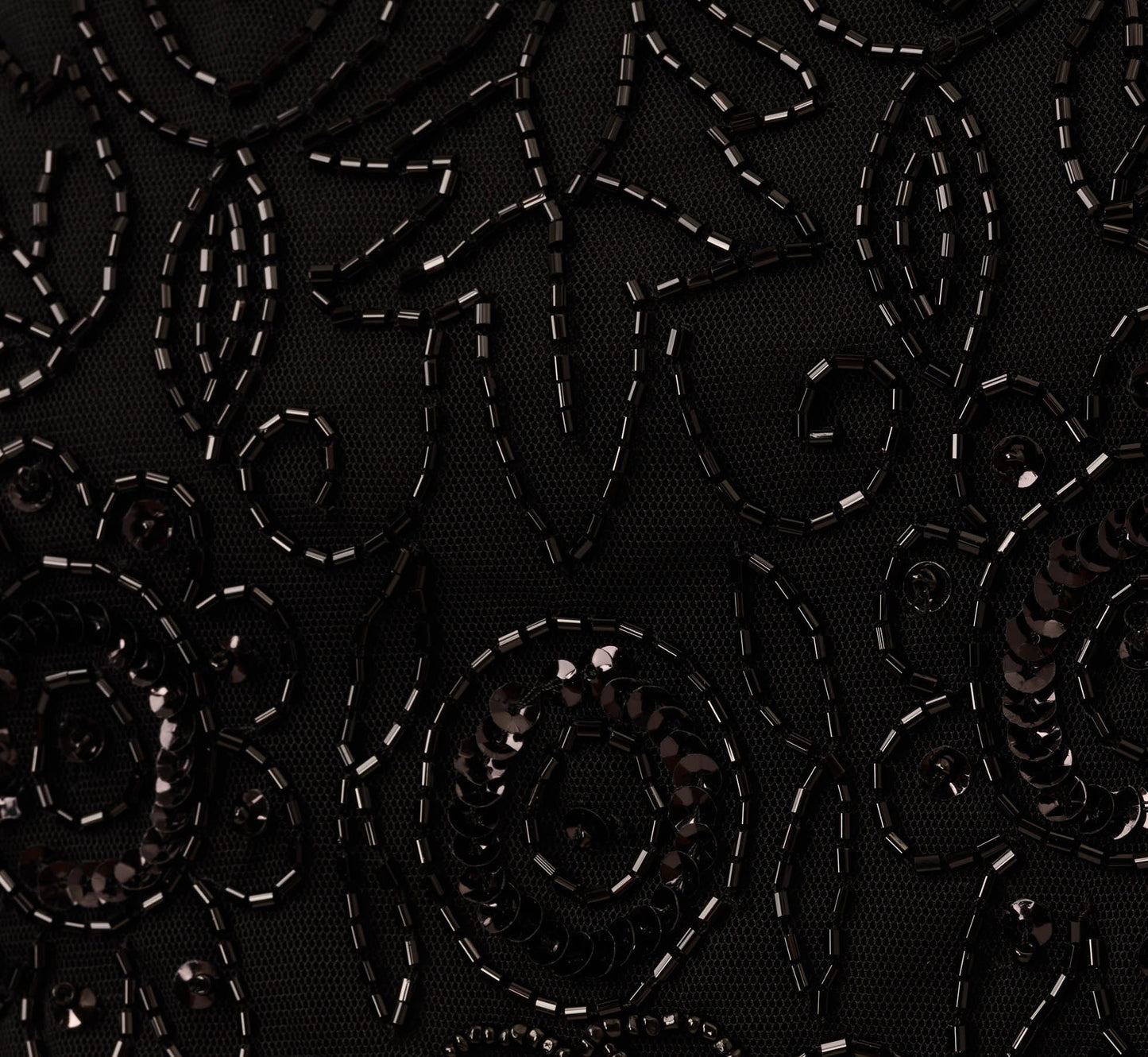 Short Sleeve Blouson Beaded Gown In Black