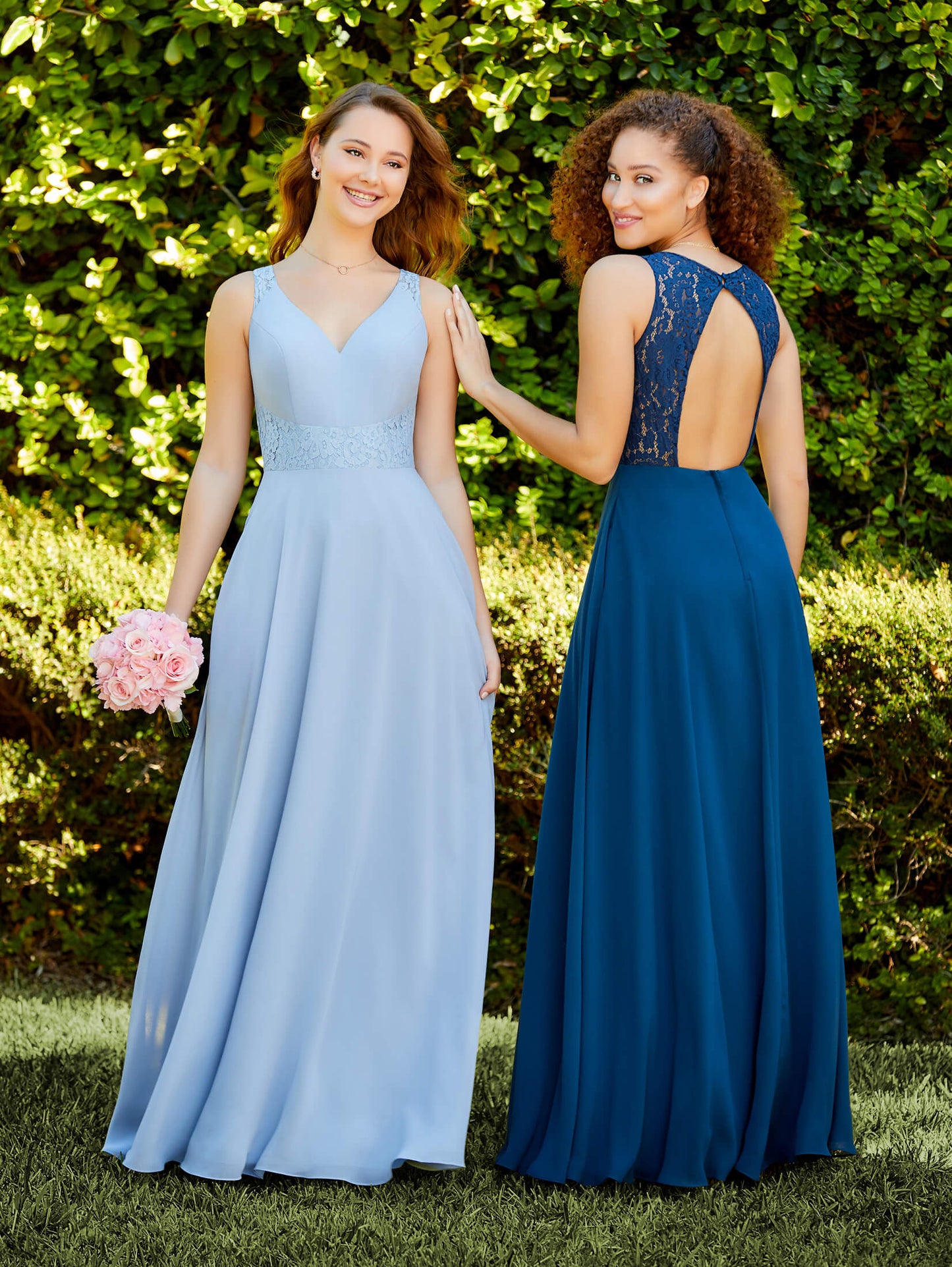 Chiffon and Lace A-Line Dress with Pockets