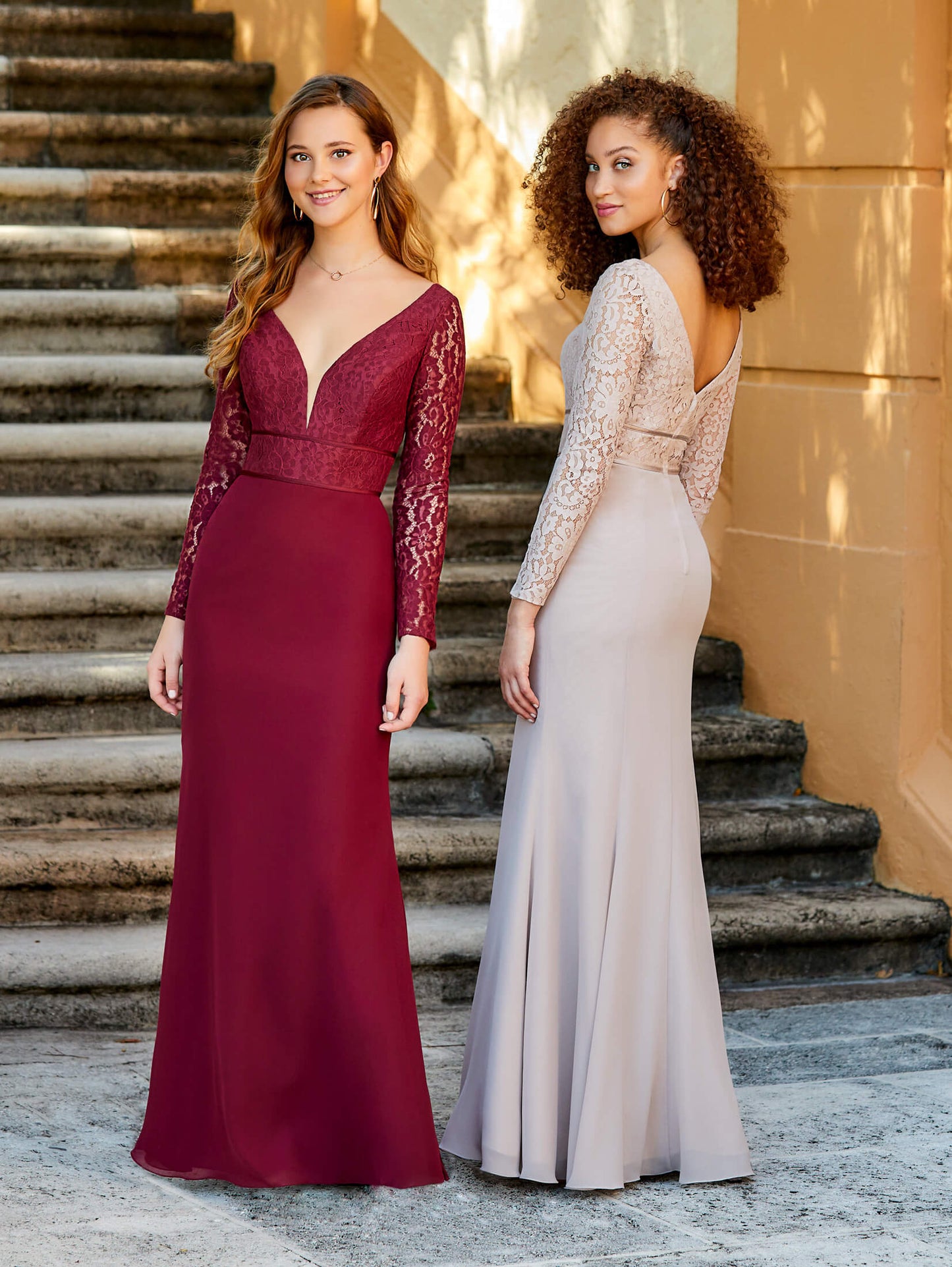 Long Sleeve Lace and Chiffon Sheath Dress