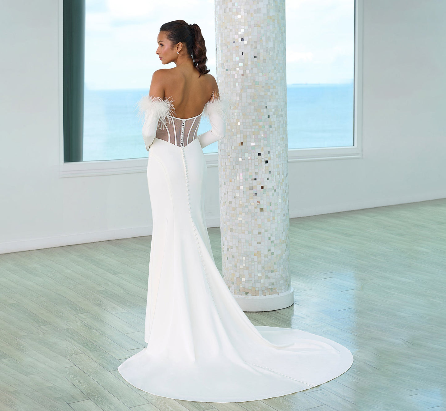 Modern Strapless Stretch Matte Charmuese Gown In Ivory