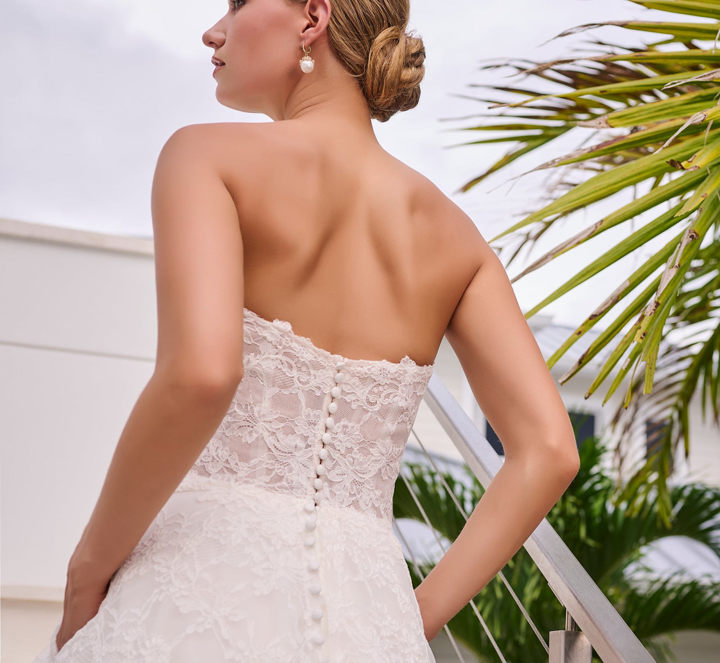 All Over Corded Lace A-Line Gown in Ivory