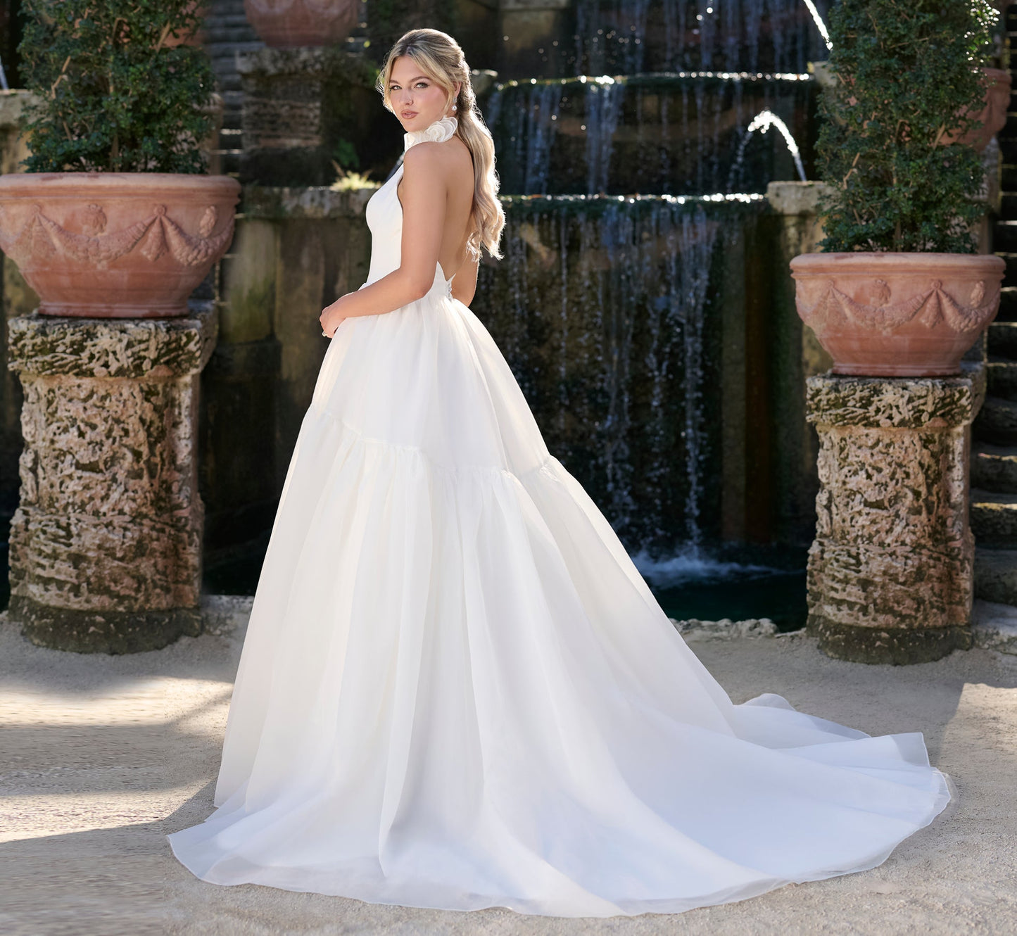 Tiered Gazar ballgown in Ivory