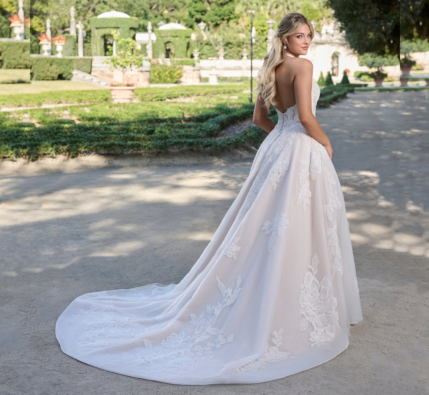 Placed Lace Ballgown in Ivory French Lilac