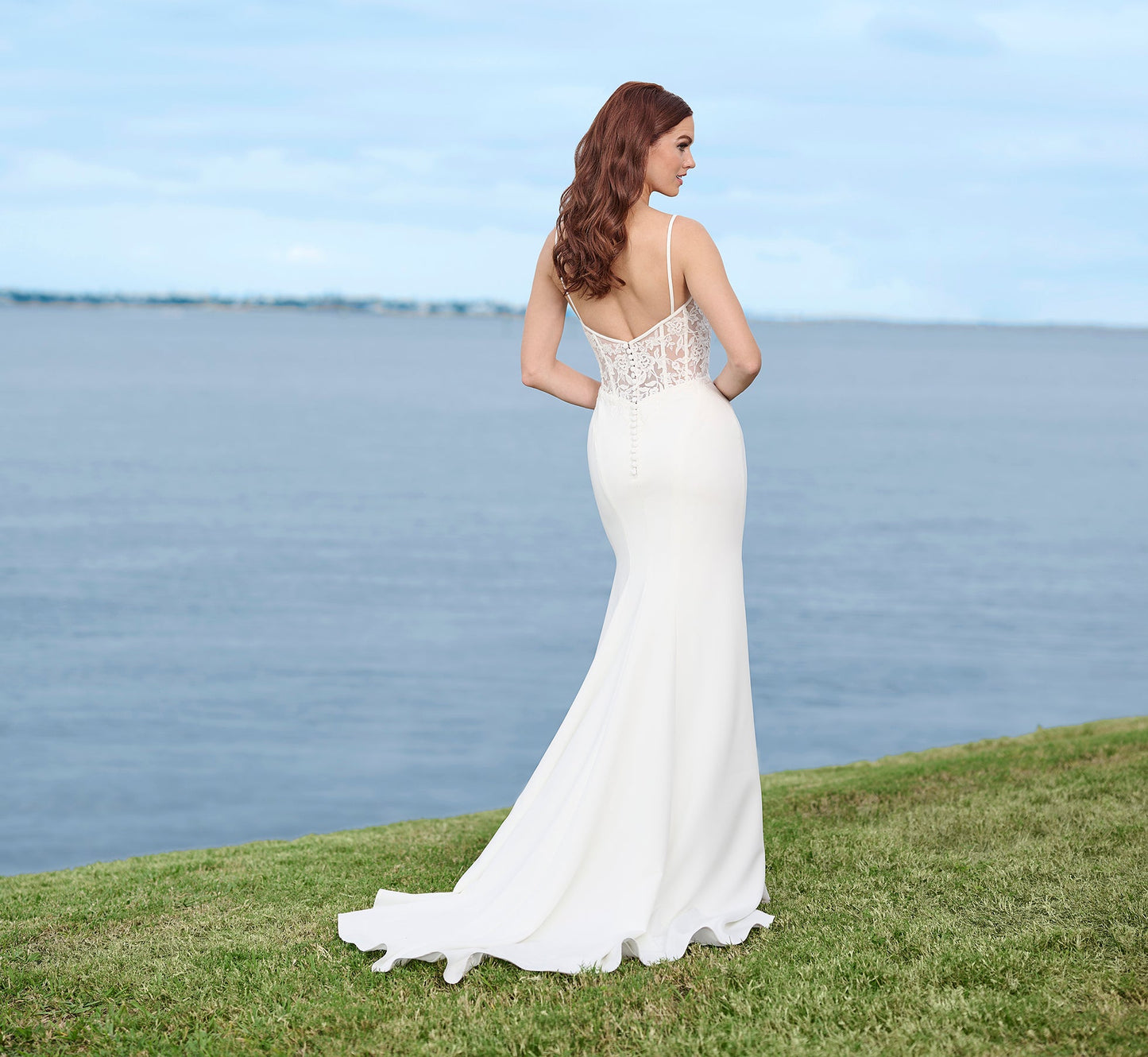 Lace And Stretch Crepe Gown In Ivory Nude