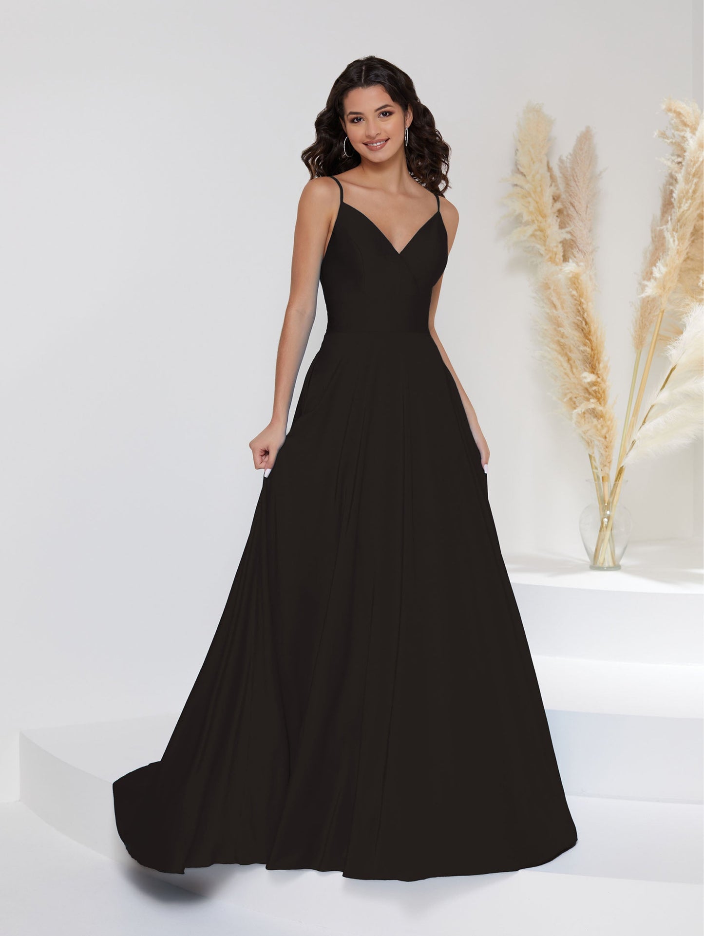 Pleated A-Line Gown with Lace-Up Back