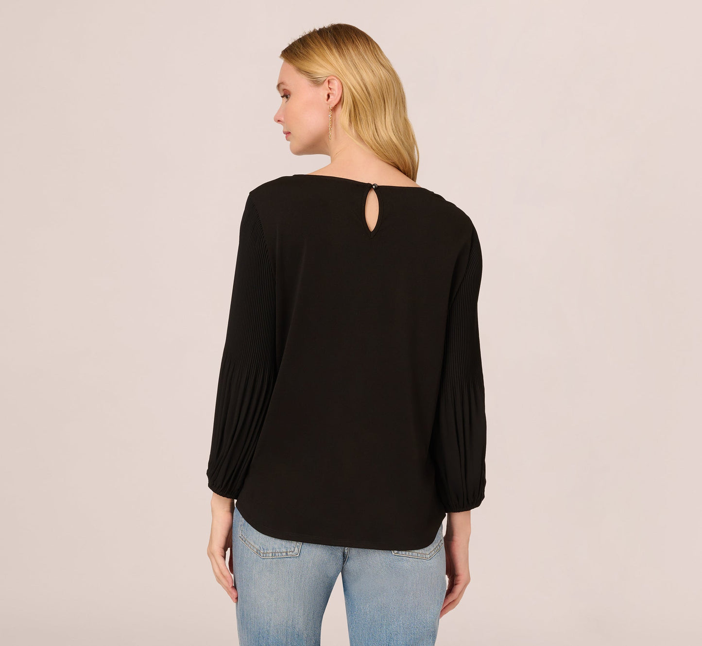 Knit Top With Pleated Sleeves In Black