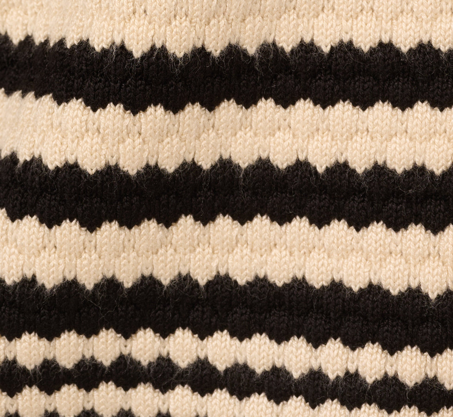 Crew Neck Button Front Striped Pointelle Cardigan Sweater In Cream Black