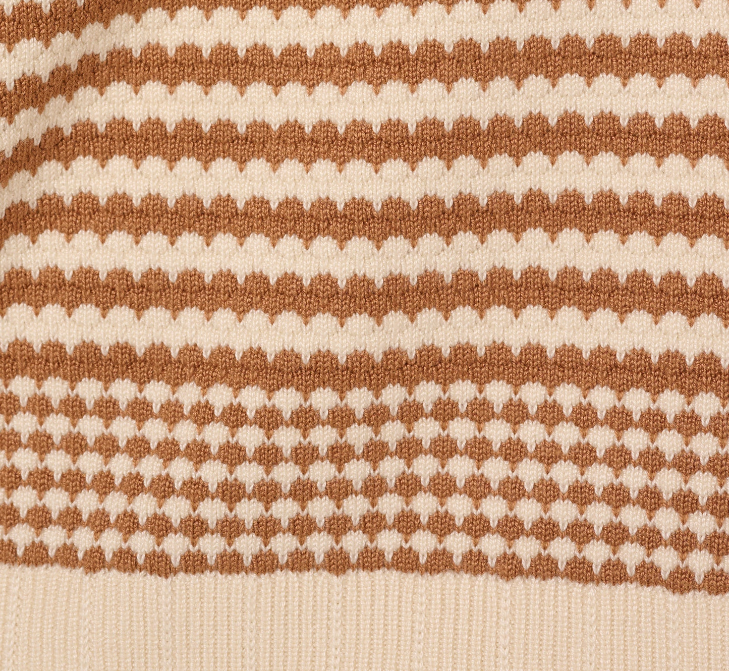 Three Quarter Sleeve Stripe Knit Sweater Top In Cream Camel