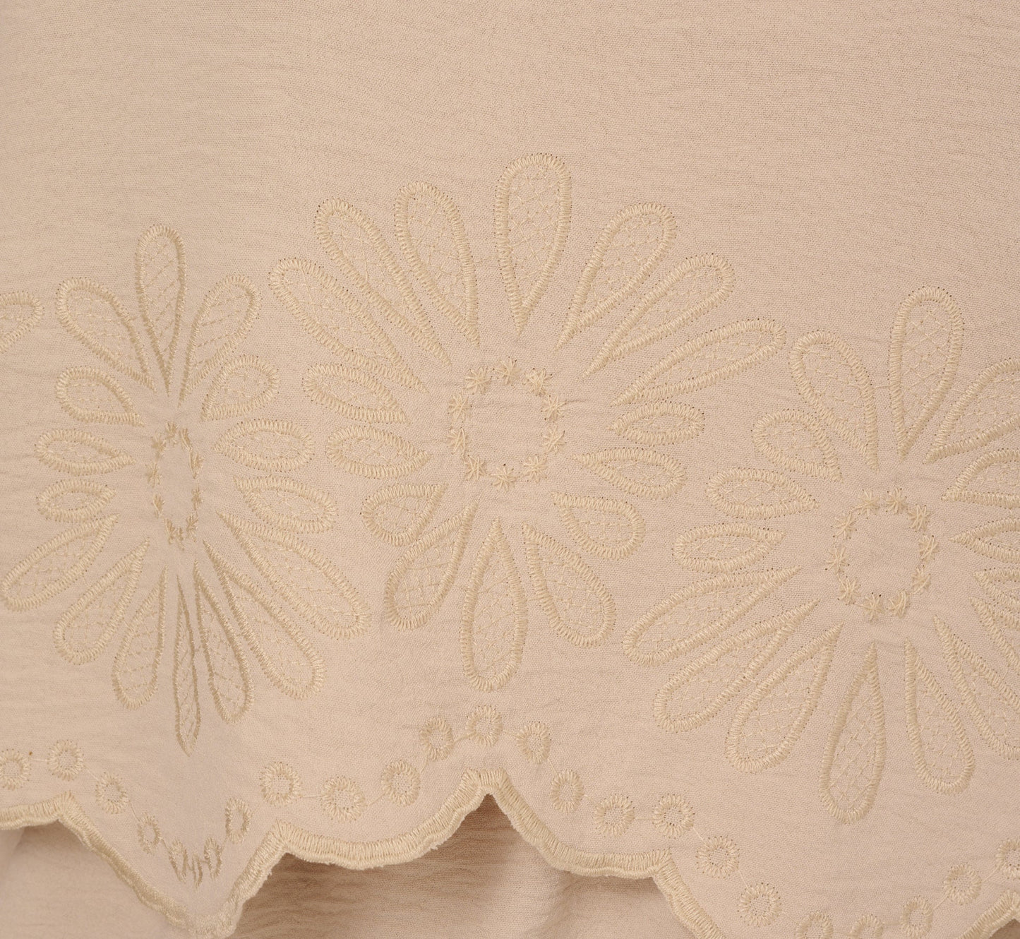 Flutter Sleeve Embroidery Scalloped Hem Top In Bamboo Wood