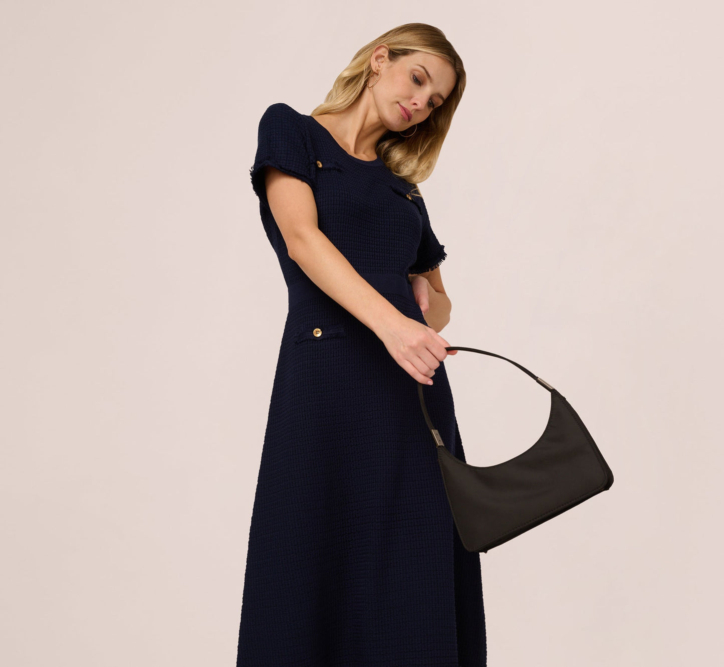 Short Sleeve Waffle Weave Midi Dress In Blue Moon