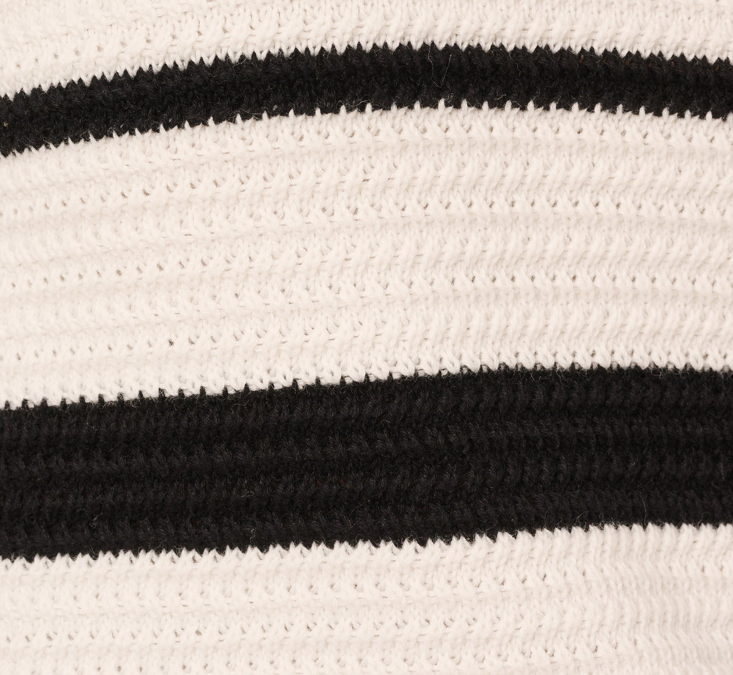 Long Sleeve Striped Polo Sweater Top In Ivory Black