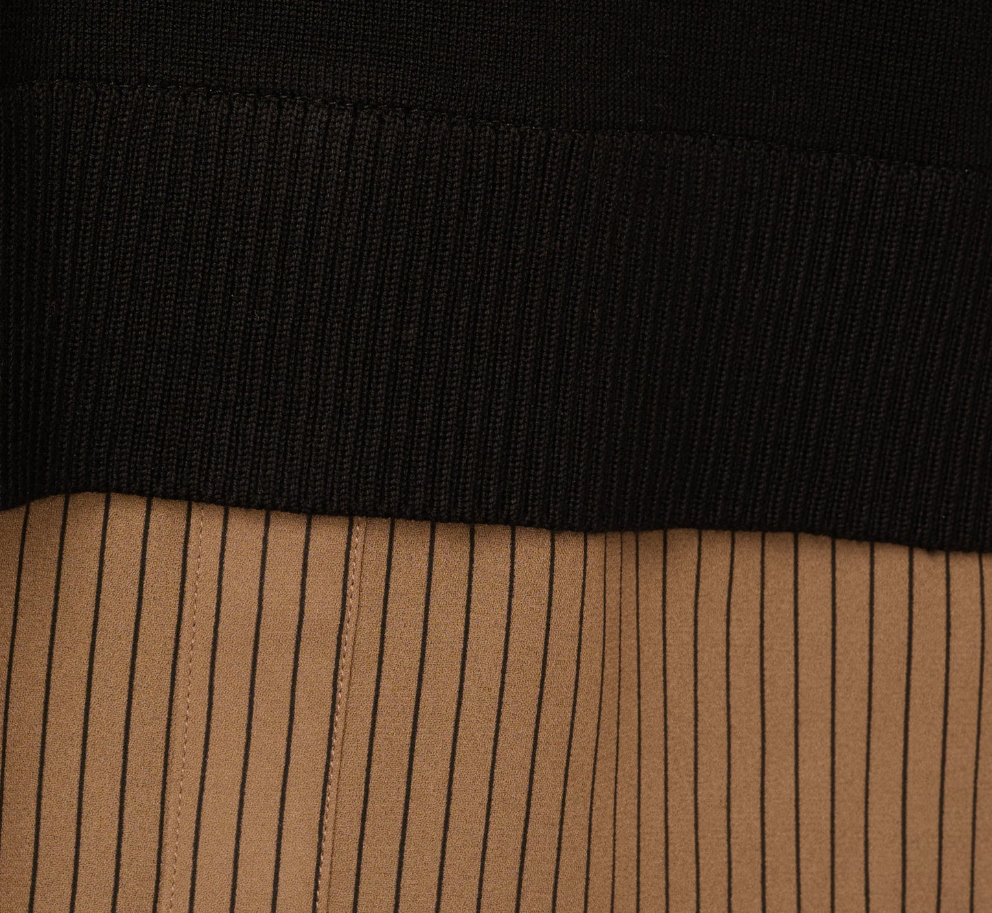 Long Sleeve Collared Printed Twover Sweater In Black W Mocha Petite Stripe