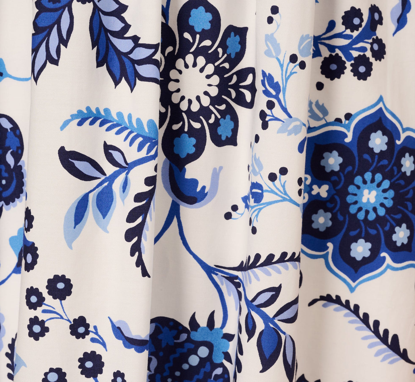 Sleeveless Ruffle Collar Printed Midi Dress In White Blue Multi