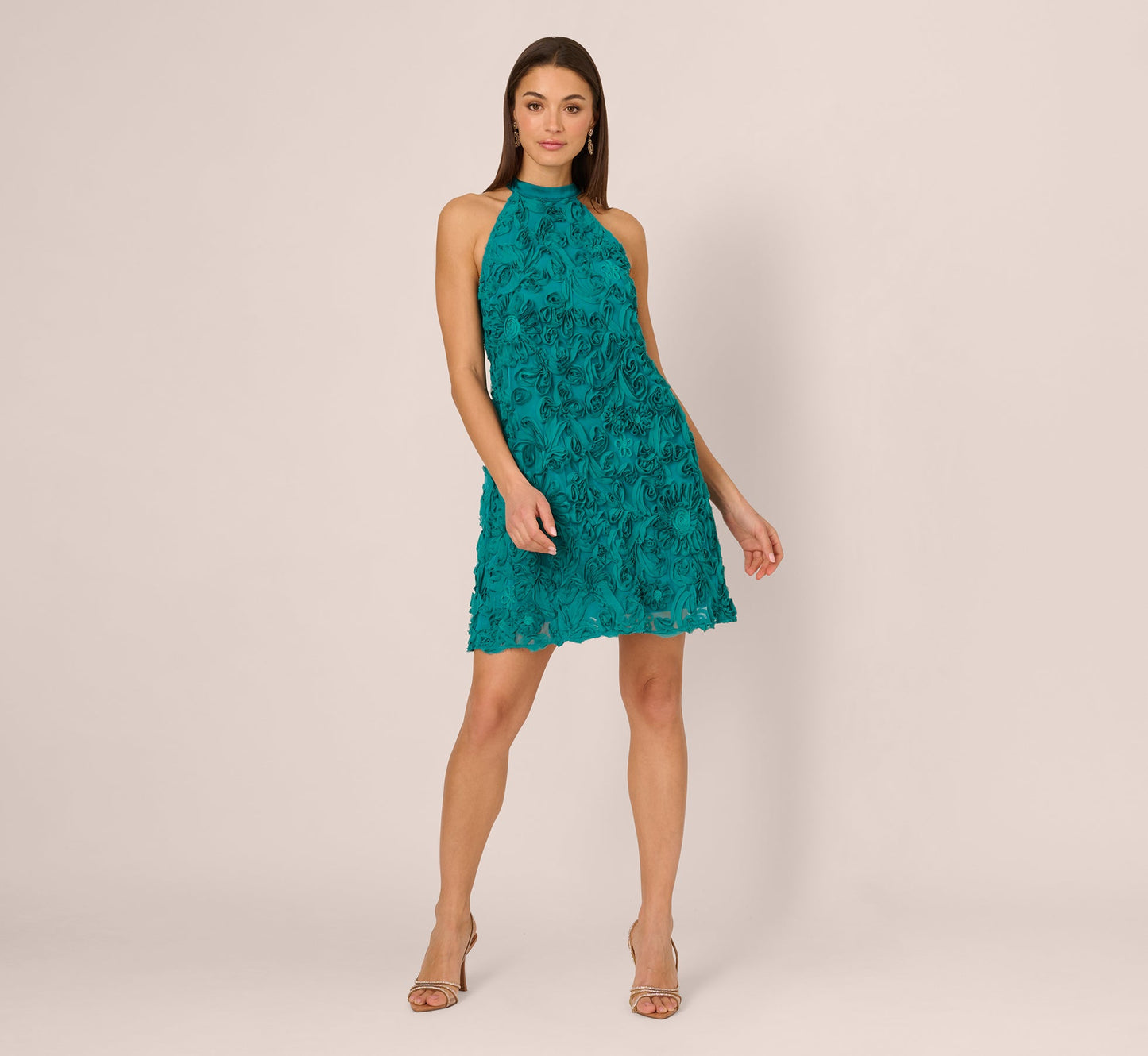 Soutache Embroidered Trapeze Dress In Teal Lagoon