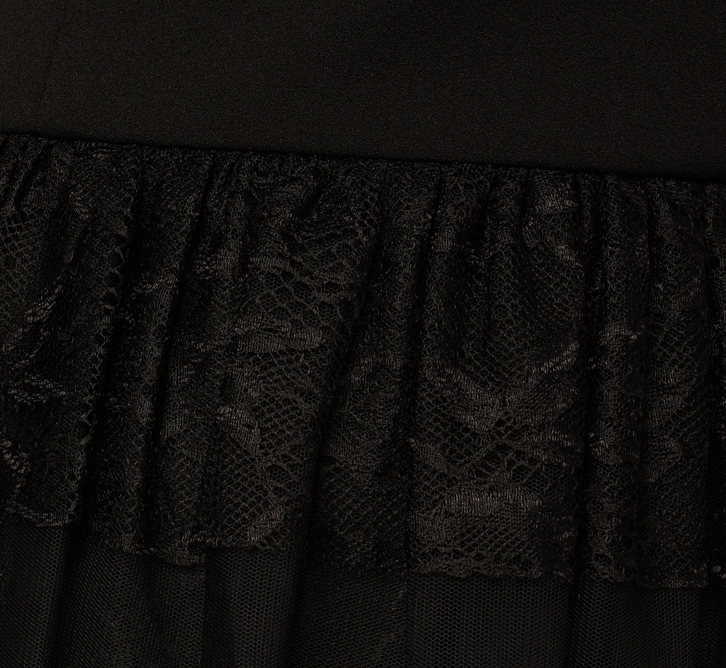 Off Shoulder Lace Ruffle Combo Gown In Black