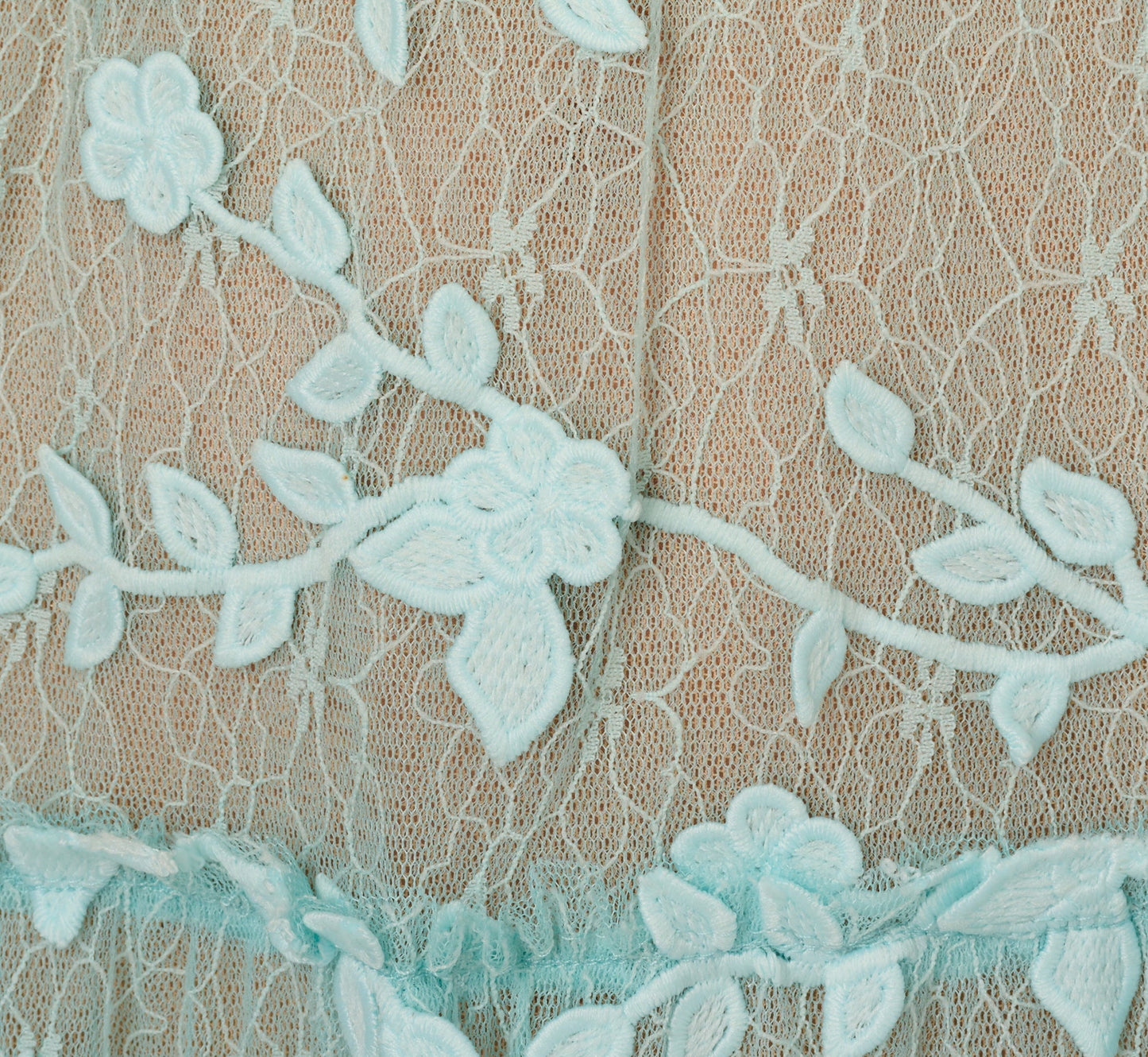 Lace Embroidered V Neck Dress With Elbow Sleeves In Airy Aqua