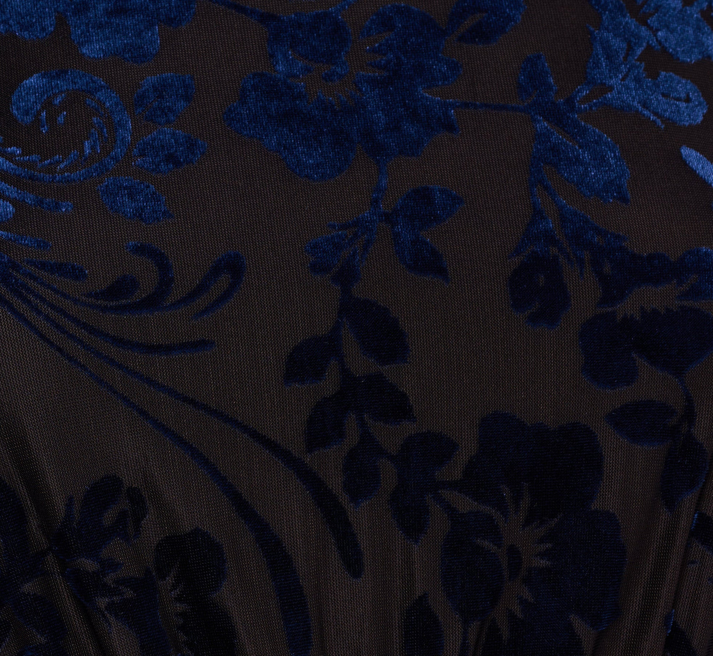 Long Sleeve Floral Velvet Burnout Midi Dress In Light Navy