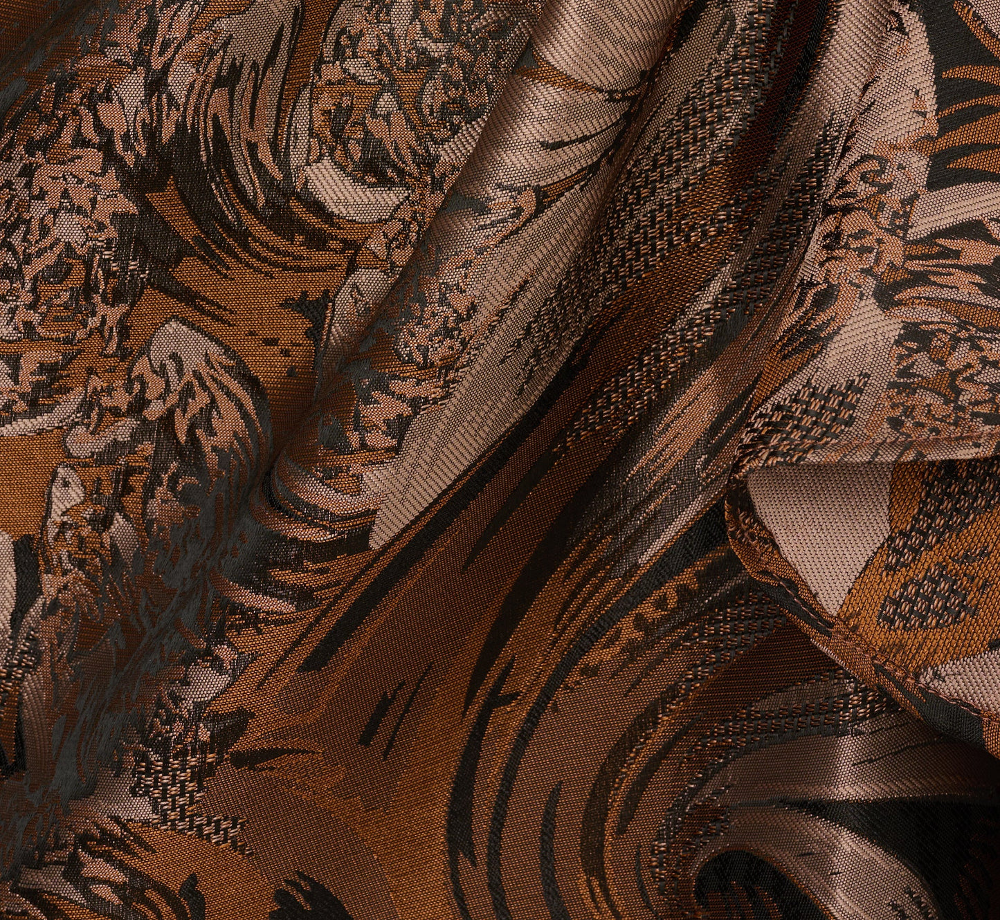 One Shoulder Jacquard Mermaid Gown With Drape Detail In Copper Chocolate