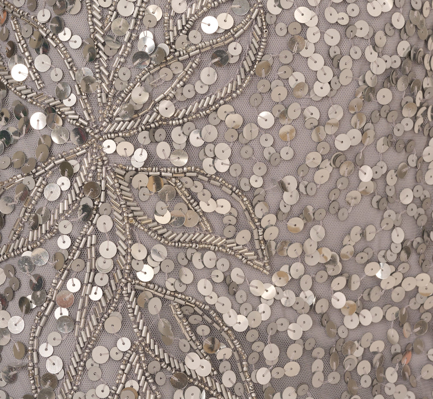 Short Sleeve Bead And Sequin Gown In Silver Mist