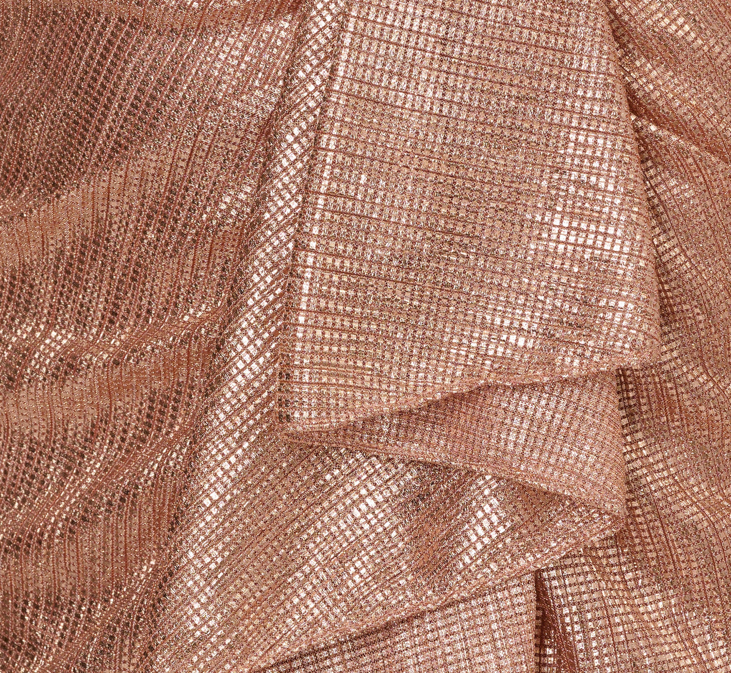 Draped Metallic Foil Long Dress In Rose Gold
