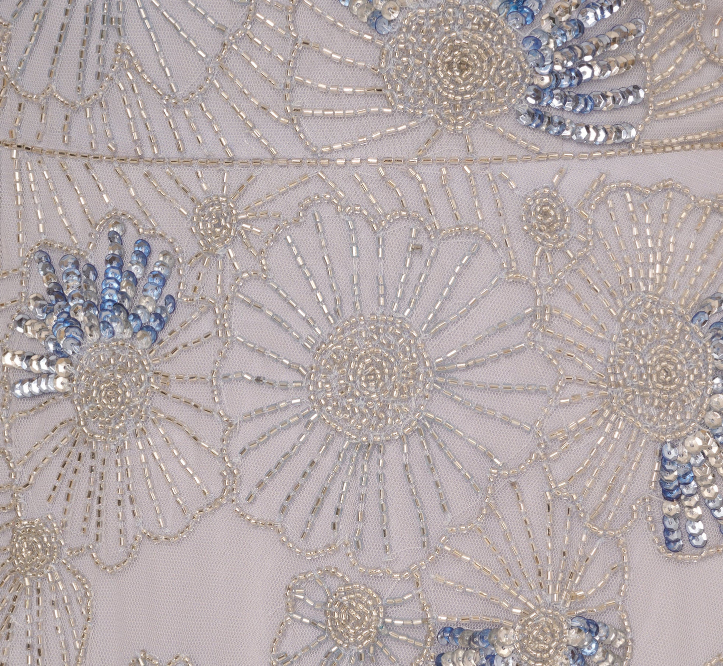 One Shoulder Beaded Mesh Gown In Serenity