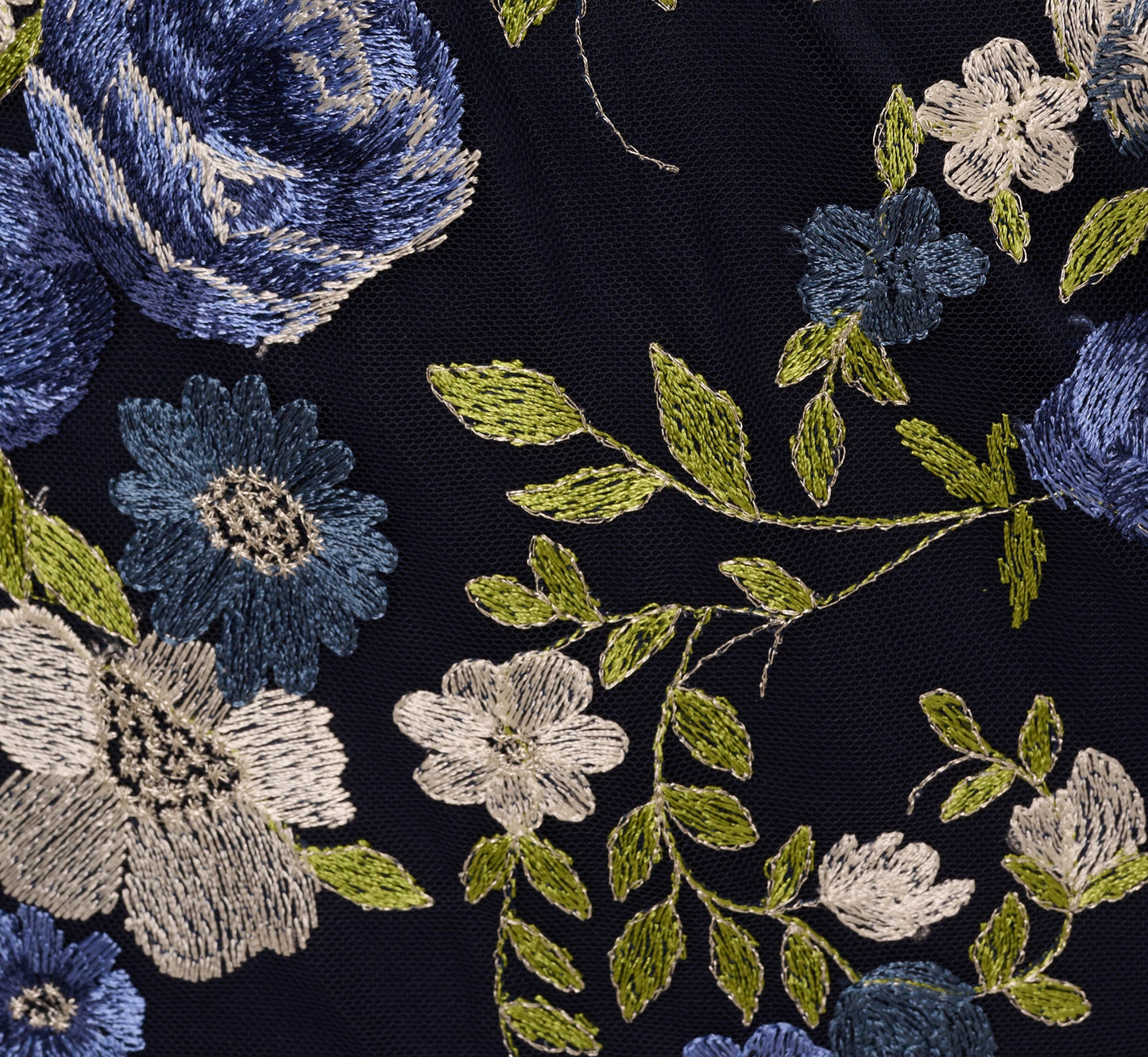 Embroidered Floral Cap Sleeve Column Gown In Navy Multi