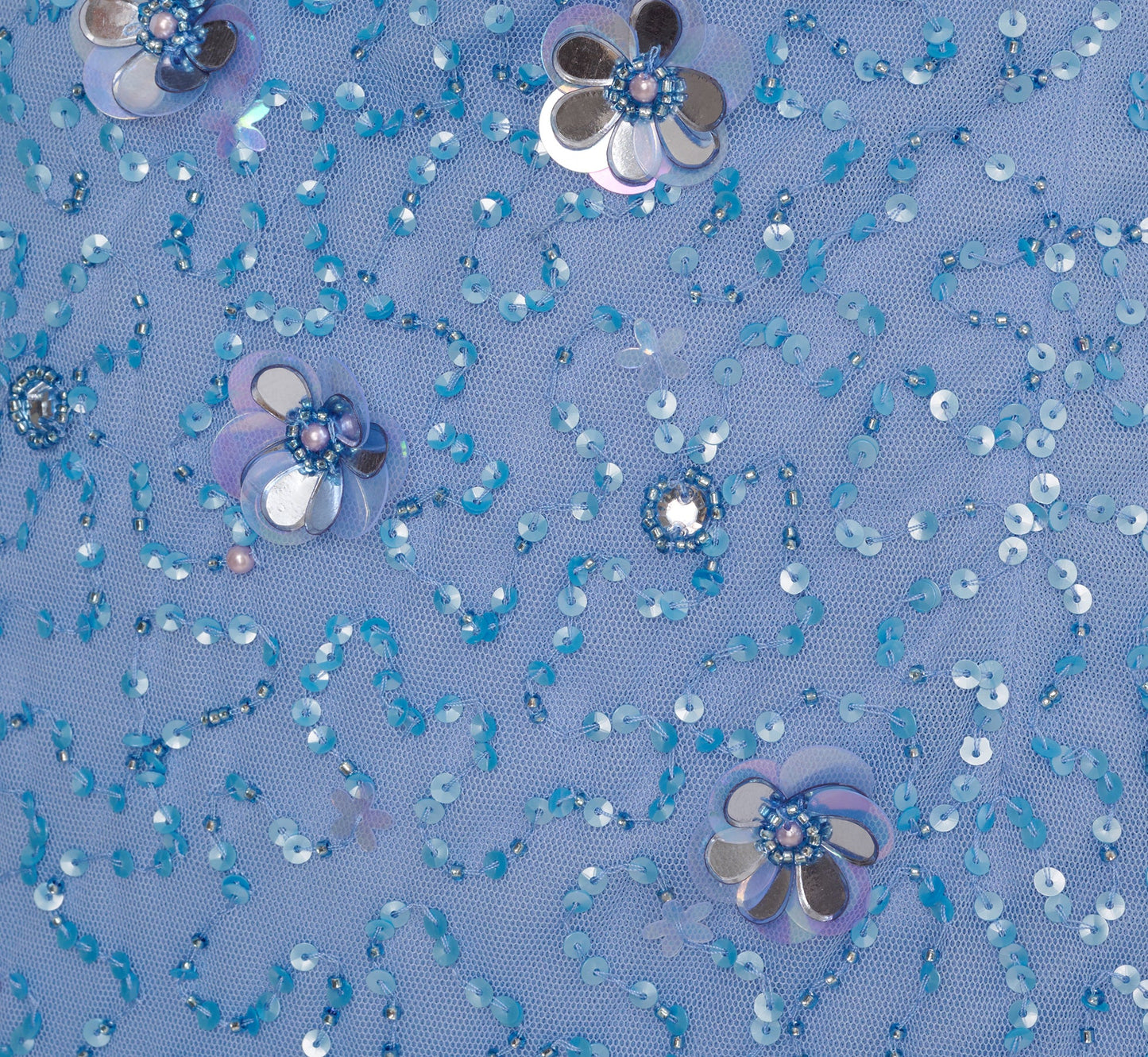 Tulip Sleeve 3D Floral Beaded Mermaid Dress In Bluebell