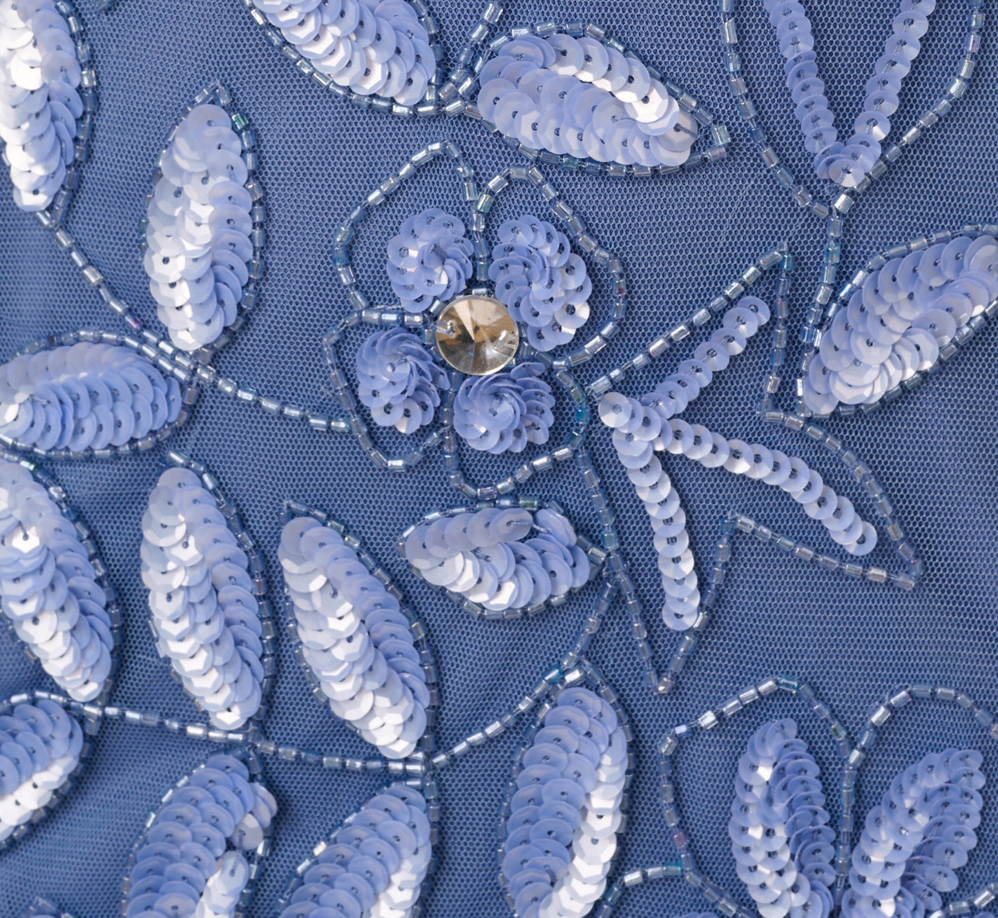 Off Shoulder Floral Beaded Godet Gown In French Blue