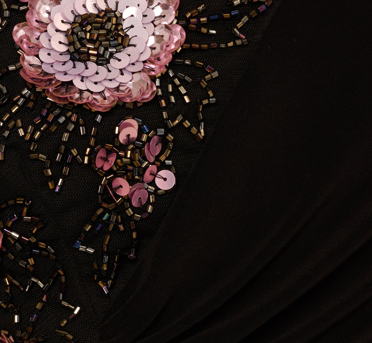 Sleeveless Asymmetrical Floral Beaded Jersey Gown In Black Multi