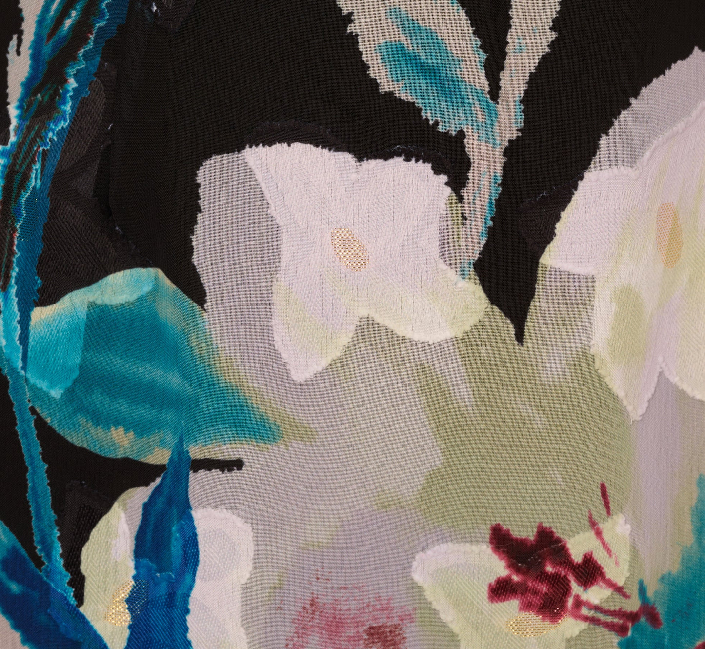 Sleeveless Floral Chiffon High Low Ruffle Gown In Black Multi