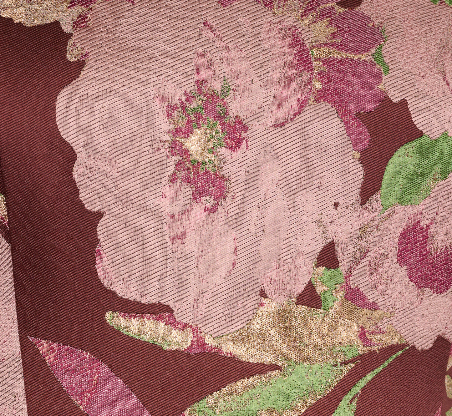 Sleeveless Floral Jacquard High Low Gown In Burgundy Multi