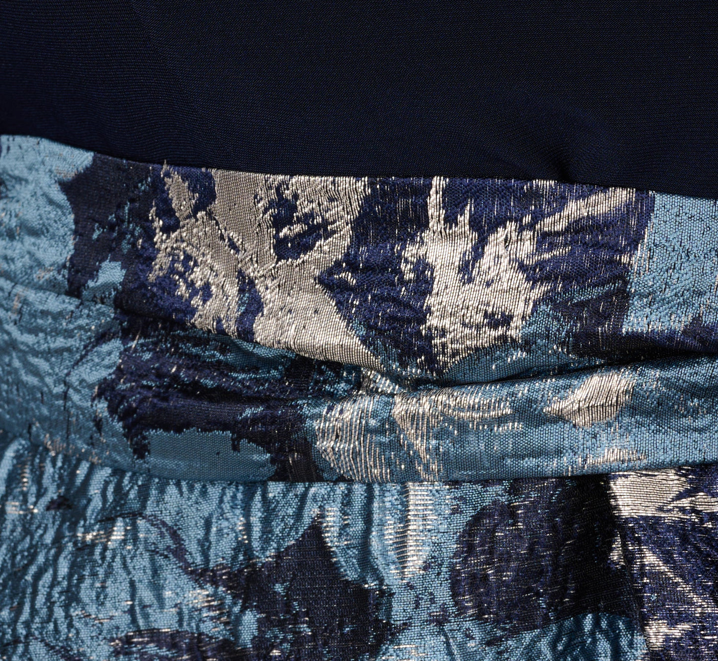 Long Sleeve Tuxedo Jacquard Combo Gown In Midnight Multi