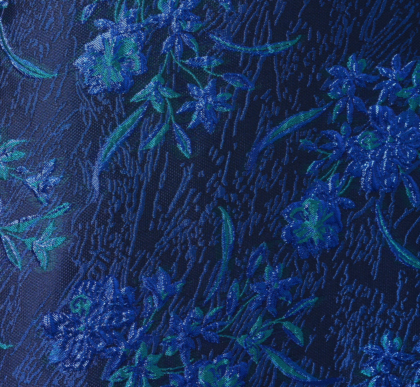 Off Shoulder Floral Jacquard A Line Gown In Navy Blue Multi