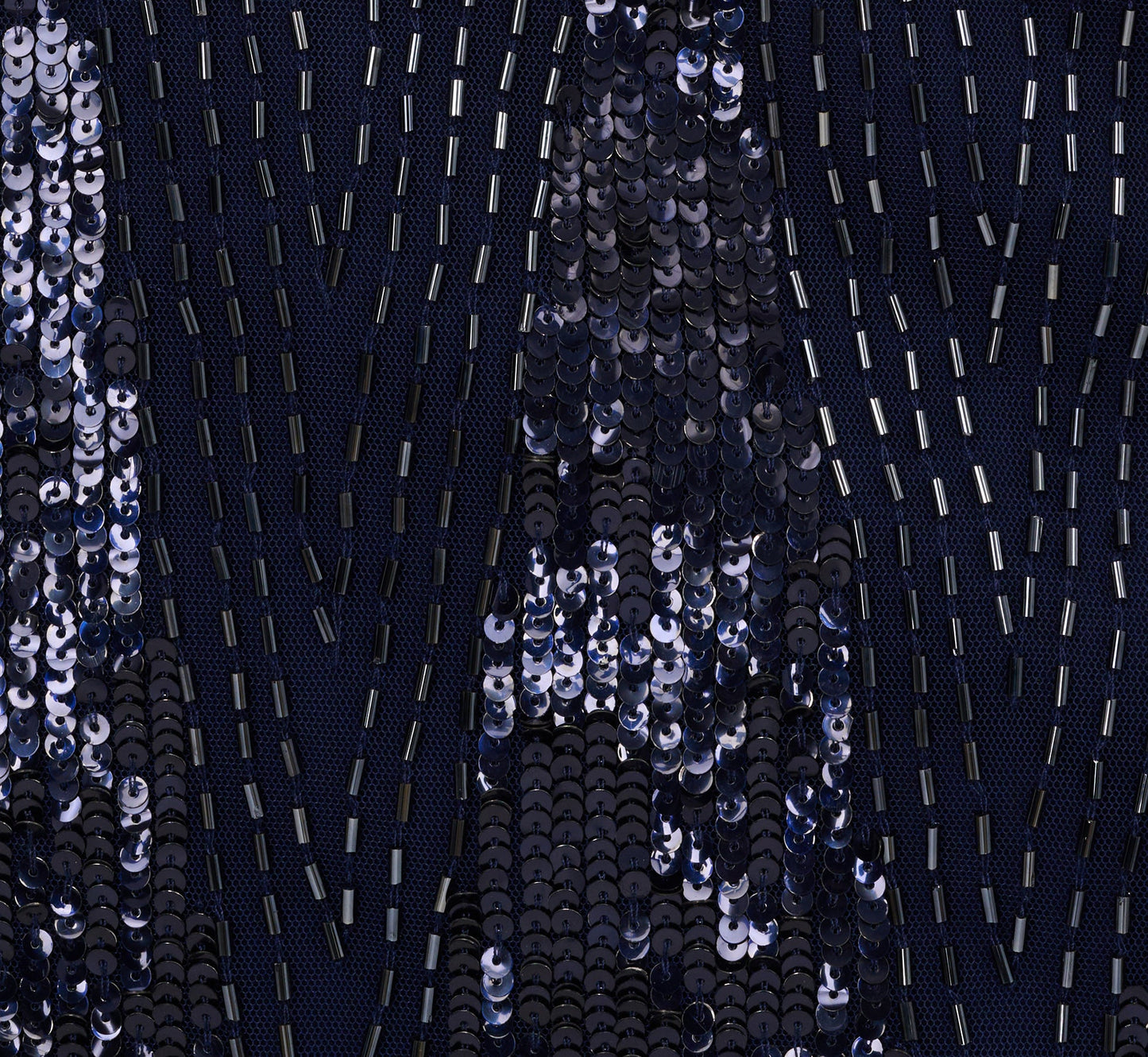 Fully Beaded Plunge Long Dress In Navy Gunmetal