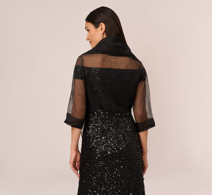 Organza Wrap Jacket With Short Sleeves In Black