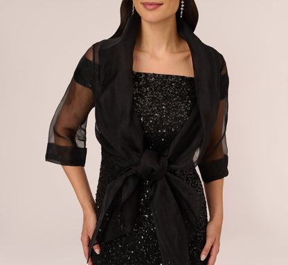 Organza Wrap Jacket With Short Sleeves In Black