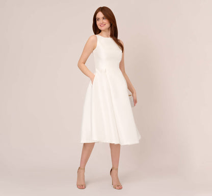 Sleeveless Mikado Fit And Flare Midi Dress With V-Back In Ivory