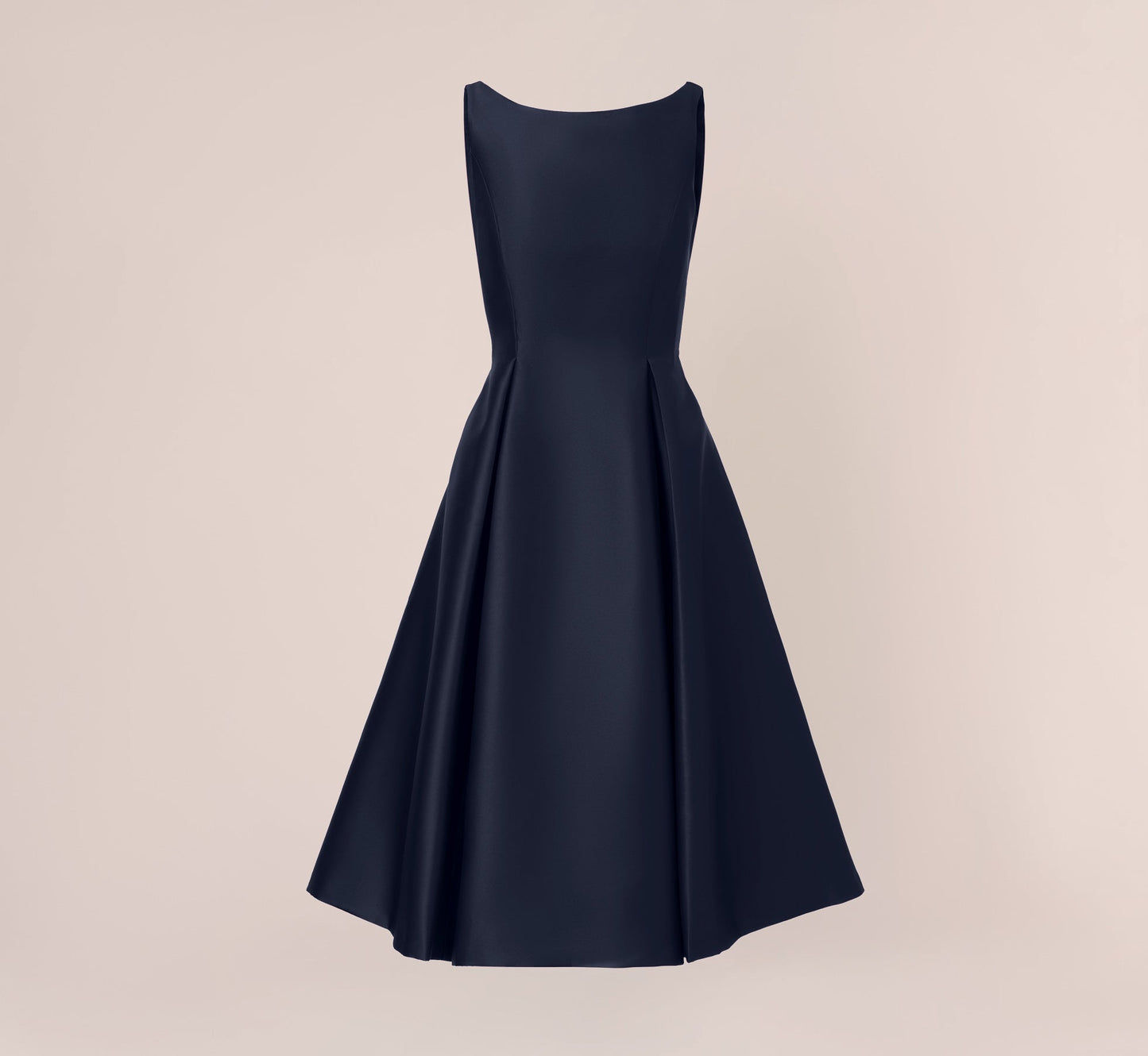 Sleeveless Mikado Fit And Flare Midi Dress With V-Back In Midnight