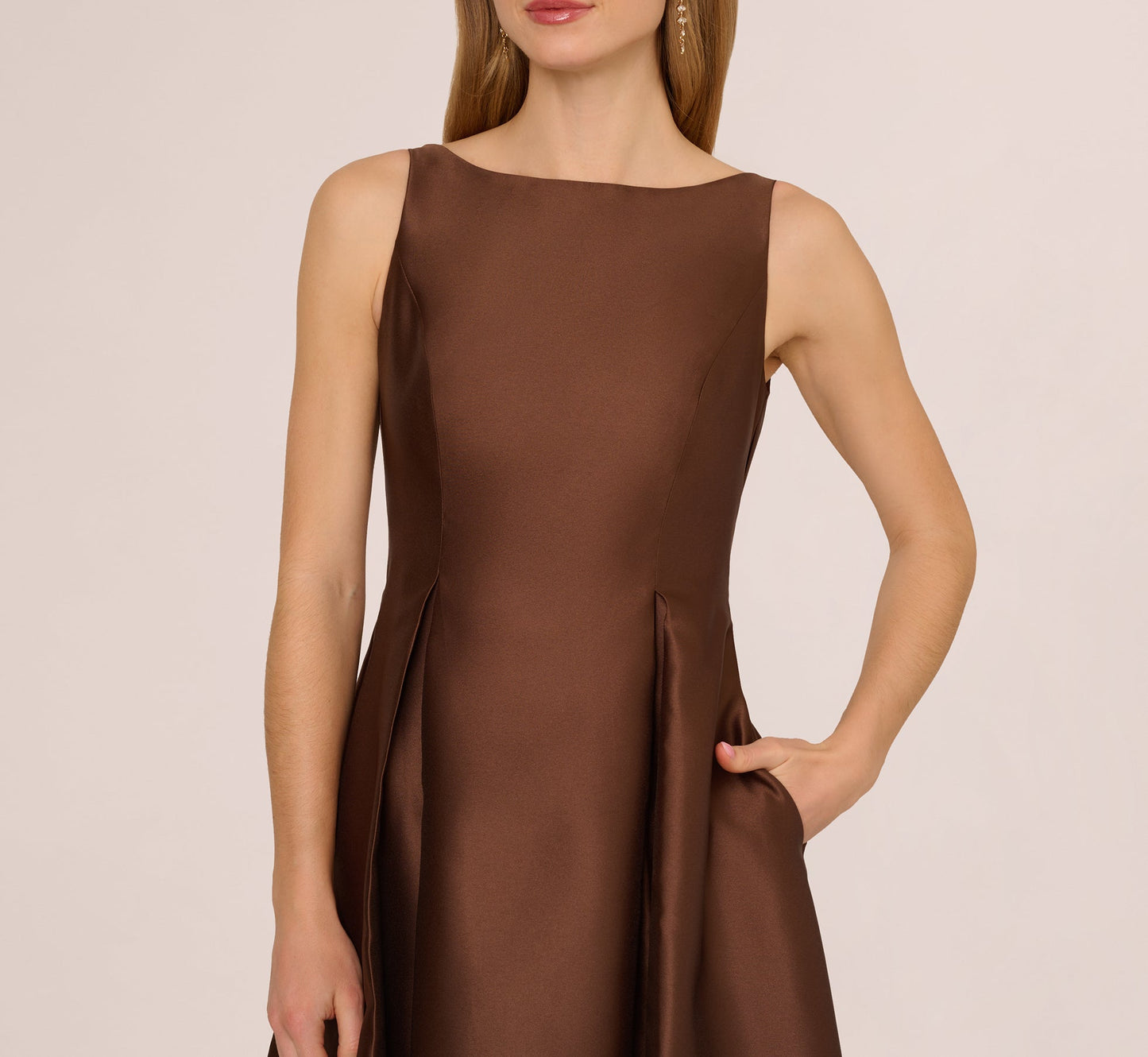 Sleeveless Mikado Fit And Flare Midi Dress With V-Back In Espresso