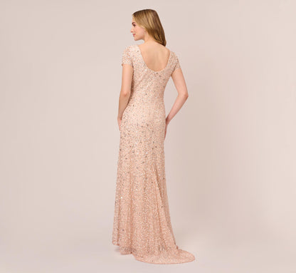 Scoop Back Sequin Gown In Blush