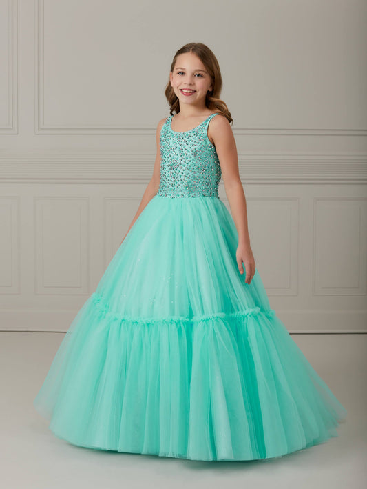 Hand-Beaded Tulle Scoop Neck A-Line Gown