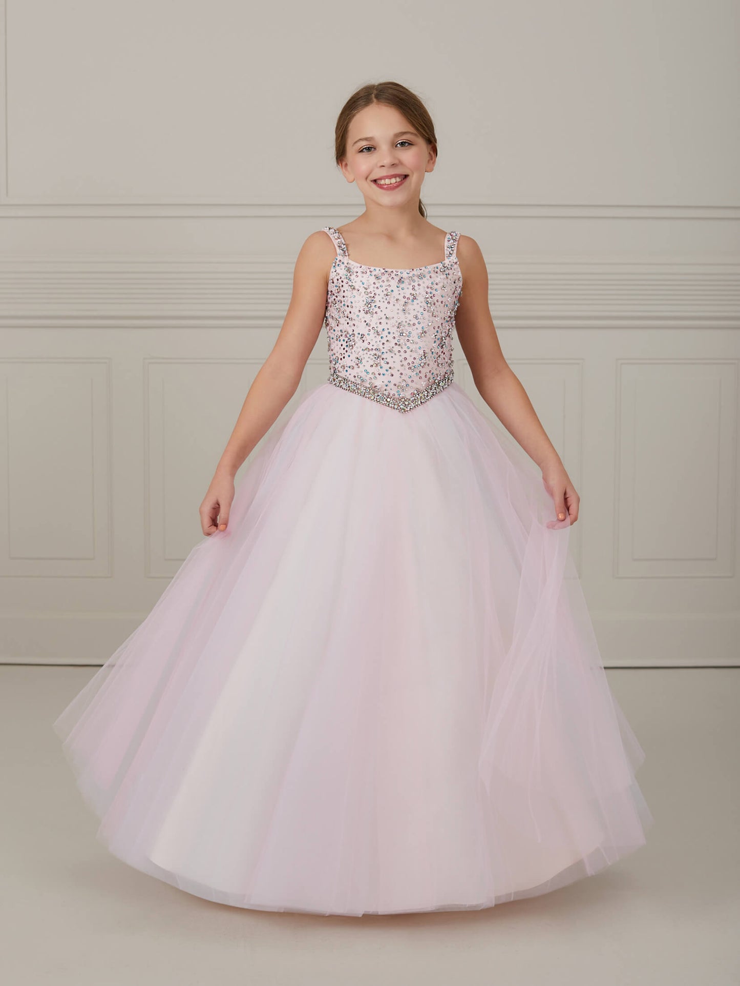 Hand-Beaded Layered Tulle A-Line Gown