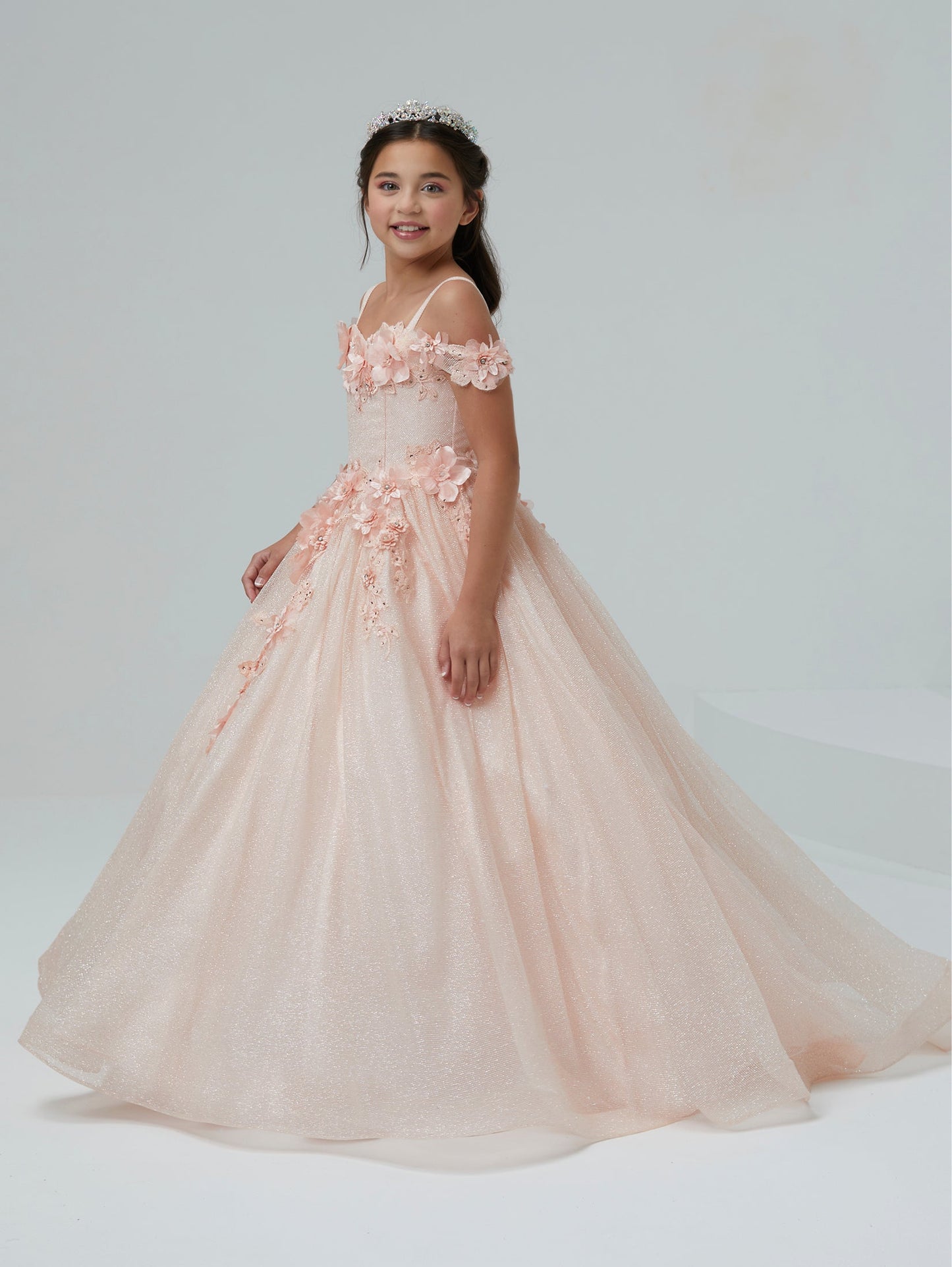 Glitter Tulle and Lace Off-The-Shoulder Gown