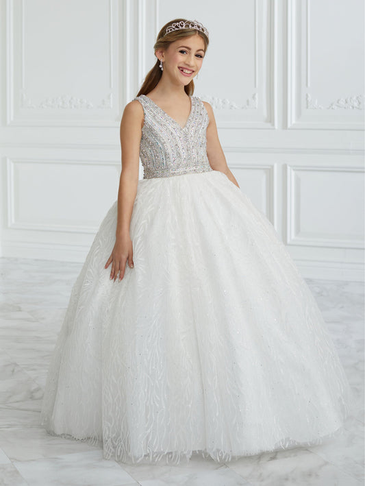 Hand-Beaded and Floral Glitter Tulle A-Line Gown
